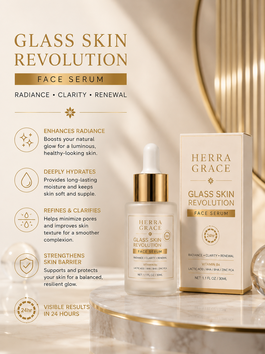HERRA GRACE Glass Skin Revolution Face Serum | Hydrating Glow Serum